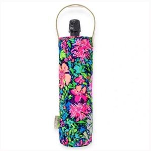 LILLY PULITZER INSULATED WINE BAG GOLD SAFFIANO LEATHER HANDLE NEW